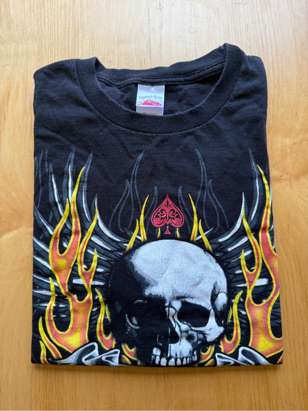 Vintage Y2K Tennessee River Honor Skull Flames Black T-Shirt Men’s L